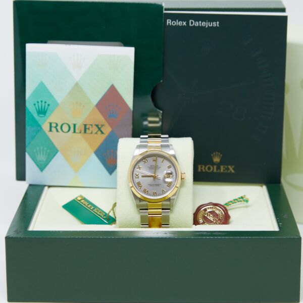 Pre Owned Rolex Two-Tone Datejust Smooth Bezel Steel Roman Dial on Oyster Band 36mm Box and Papers 2004