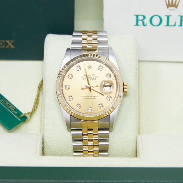 Rolex Pre-Owned Datejust 36 Steel + Yellow Gold Champagne Diamond Dial [COMPLETE SET]