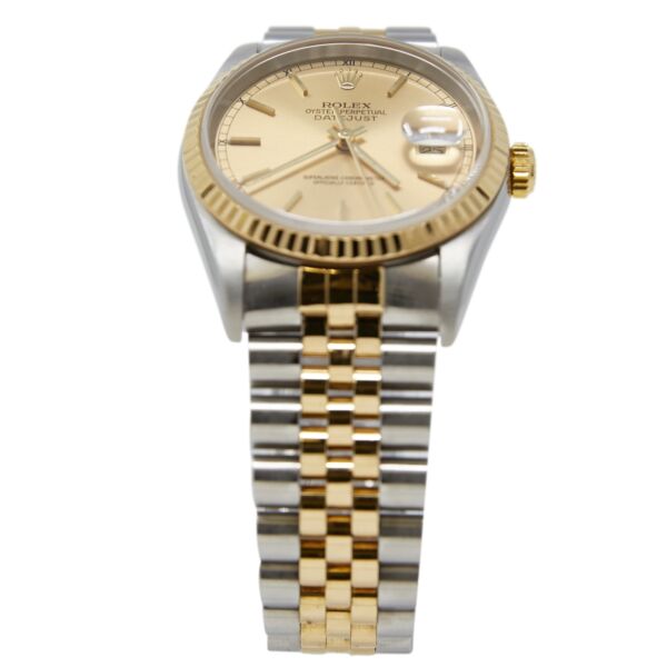 Pre Owned Rolex Two-Tone Datejust Fluted Bezel Champagne Index Dial on Jubilee Band 36mm