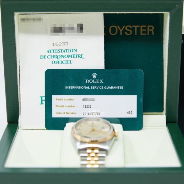 Pre Owned Rolex Two-Tone Datejust Fluted Bezel Ivory Pyramid Roman Dial on Jubilee Band 36mm Box/Papers/Service Card