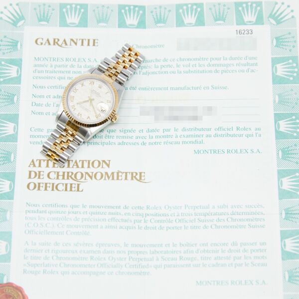 Pre Owned Rolex Two-Tone Datejust Fluted Bezel Ivory Pyramid Roman Dial on Jubilee Band 36mm Box/Papers/Service Card