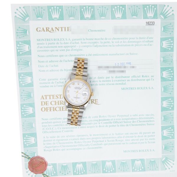 Rolex Pre-Owned Datejust 36 Steel + Yellow Gold White Roman Dial on Jubilee Bracelet [BOX & PAPERS]