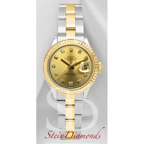 Rolex Lady Two-Tone Datejust Custom Diamond Bezel Custom Champagne Diamond Dial on Oyster Band 26mm