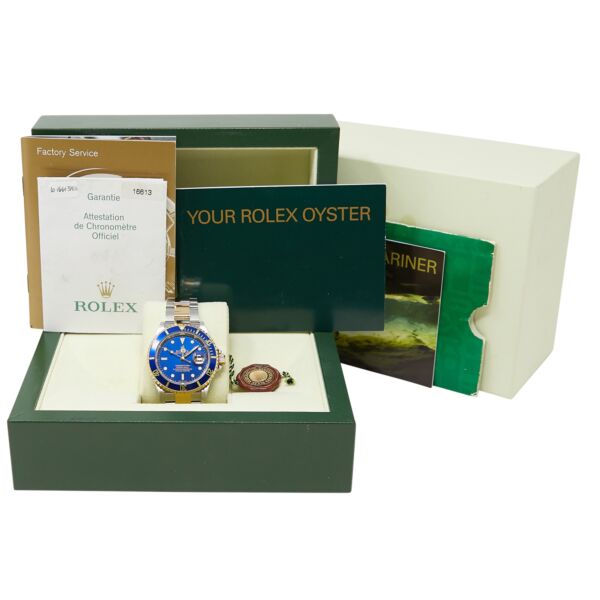 Pre Owned Rolex Submariner Two-Tone Blue Dial Oyster Band 40mm Complete Box and Papers 2004