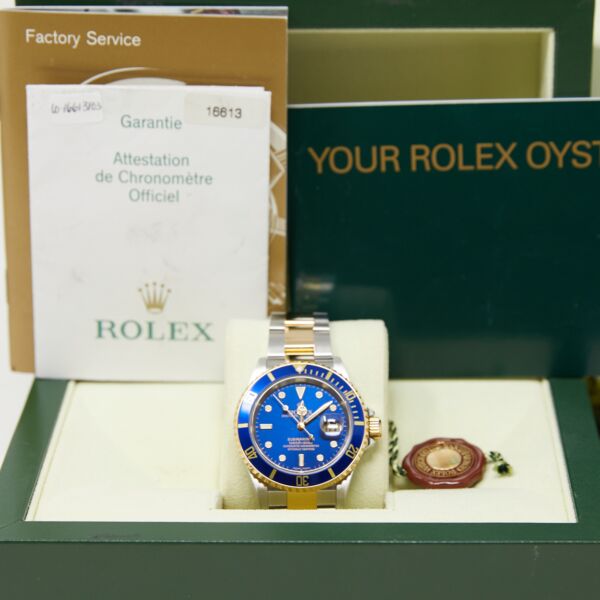 Pre Owned Rolex Submariner Two-Tone Blue Dial Oyster Band 40mm Complete Box and Papers 2004
