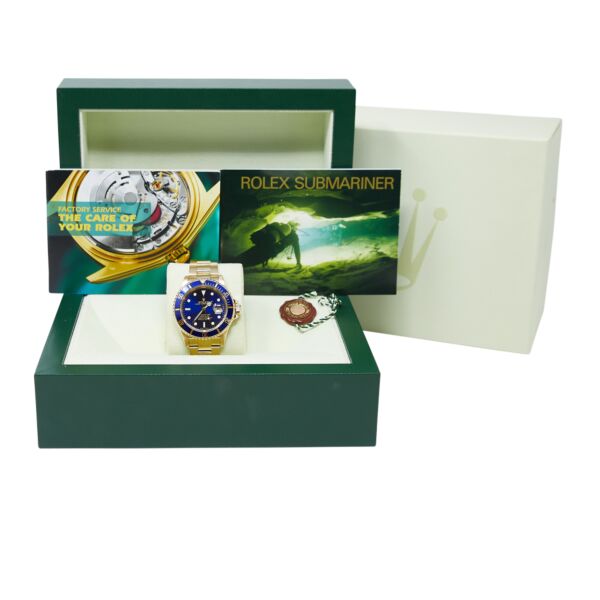 Pre Owned Rolex Submariner Yellow Gold Blue Dial Oyster Bracelet 40mm with Box
