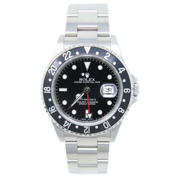Rolex Pre-Owned GMT-Master II Steel Black Dial on Oyster Bracelet [Box and Papers]