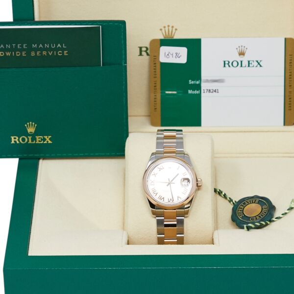Rolex Pre Owned Datejust Steel and Rose Gold Pink Roman Dial on Oyster 31mm Complete Set 2016