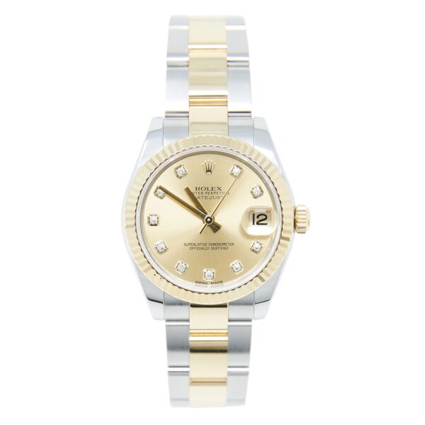 Rolex Pre Owned Datejust Steel and Yellow Gold Factory Champagne Diamond Dial on Oyster 31mm Full Set 2017/2018