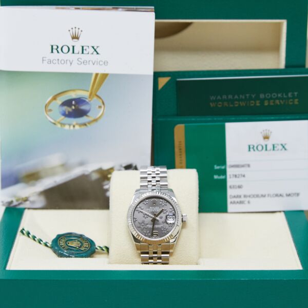 Rolex Pre Owned Datejust Steel and White Gold Rhodium Floral Dial on Jubilee 31mm