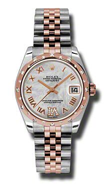 Rolex Pre Owned Datejust Steel and Rose Gold Mother of Pearl Roman Diamond Dial on Jubilee 31mm
