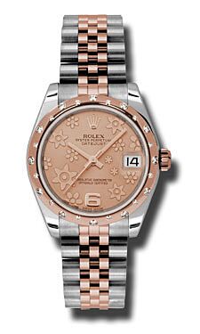 Rolex Pre Owned Datejust Steel and Rose Gold Pink Floral Dial on Jubilee 31mm