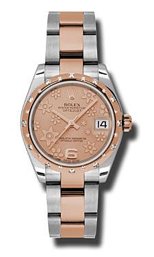Rolex Pre Owned Datejust Steel and Rose Gold Pink Champagne Floral Motif Dial on Oyster 31mm