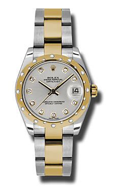 Rolex Pre Owned Datejust Steel and Yellow Gold Silver Diamond Dial on Oyster 31mm