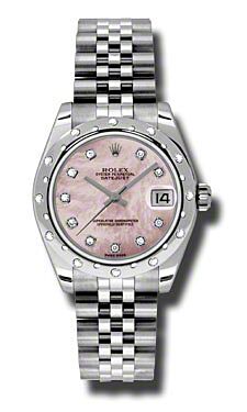 Rolex Pre Owned Datejust Steel and White Gold Pink Mother of Pearl Diamond Dial on Jubilee 31mm