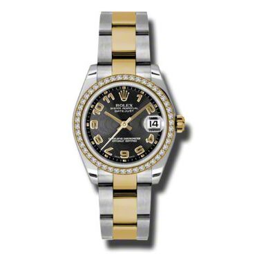 Rolex Pre Owned Datejust Steel and Yellow Gold Black Concentric Arabic Dial on Oyster 31mm
