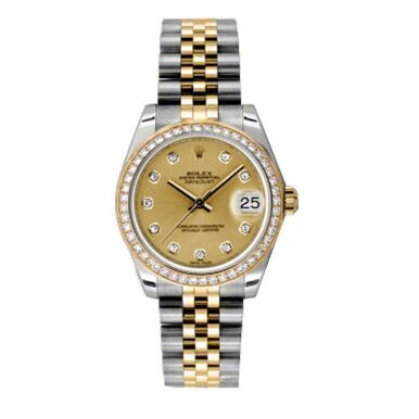 Rolex Pre Owned Datejust Steel and Yellow Gold Custom Champagne Diamond Dial on Jubilee 31mm