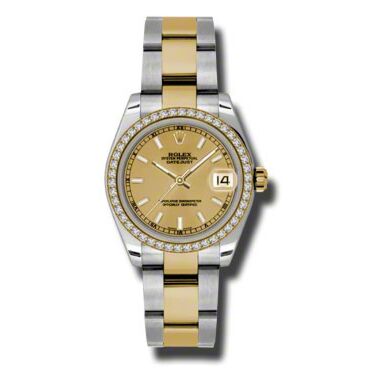 Rolex Pre Owned Datejust Steel and Yellow Gold Champagne Stick Dial on Oyster 31mm
