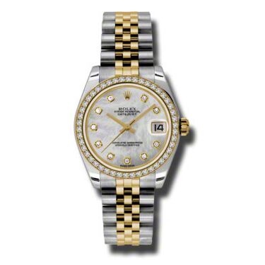 Rolex Pre Owned Datejust Steel and Yellow Gold Custom Mother of Pearl Diamond Dial on Jubilee 31mm