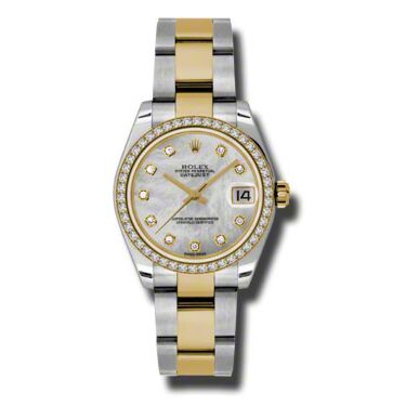 Rolex Pre Owned Datejust Steel and Yellow Gold Custom Mother of Pearl Diamond Dial on Oyster 31mm