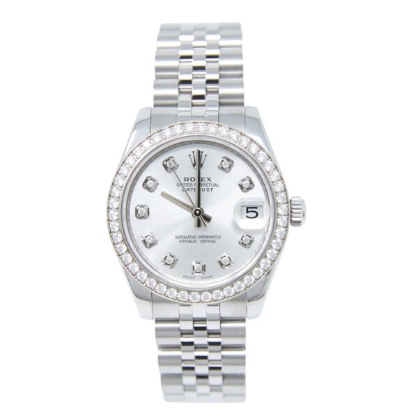 Rolex Pre-Owned Datejust Steel/White Gold Diamond Bezel Custom Silver Diamond Dial [WITH BOX, HANG TAGS] 31mm