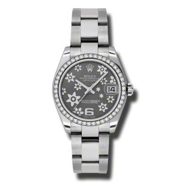 Rolex Pre Owned Datejust Steel and White Gold Dark Rhodium Floral Motif Diamond Dial on Oyster 31mm