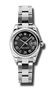 Rolex Pre Owned Datejust Steel Black Concentric Arabic Dial on Oyster 26mm