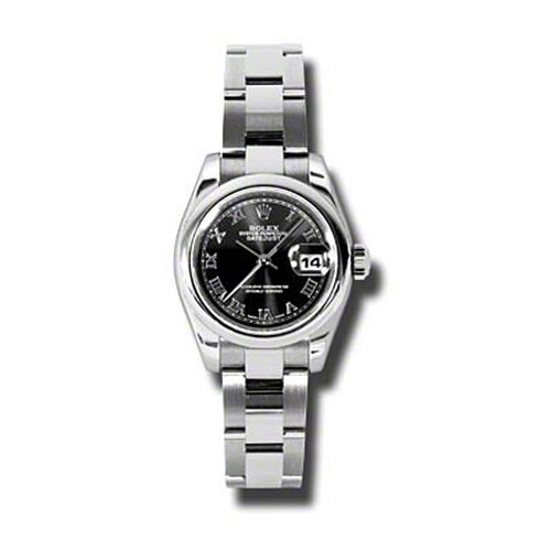 Rolex Pre Owned Datejust Steel Black Roman Dial on Oyster 26mm
