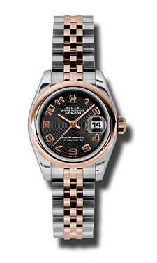Rolex Pre Owned Datejust Steel and Rose Gold Black Concentric Circle Arabic Dial on Jubilee 26mm