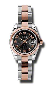 Rolex Pre Owned Datejust Steel and Rose Gold Black Concentric Circle Arabic Dial on Oyster 26mm