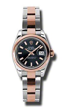 Rolex Pre Owned Datejust Steel and Rose Gold Black Stick Dial on Oyster 26mm