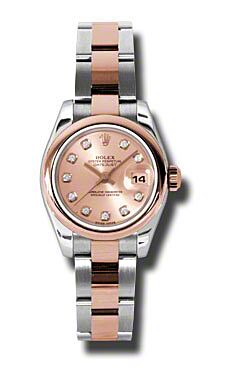 Rolex Pre Owned Datejust Steel and Rose Gold Custom Pink Champagne Diamond Dial on Oyster 26mm