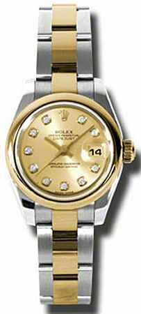 Rolex Pre Owned Datejust Steel and Yellow Gold Custom Champagne Diamond Dial on Oyster 26mm