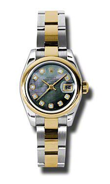 Rolex Pre Owned Datejust Steel and Yellow Gold Custom Dark Mother of Pearl Diamond Dial on Oyster 26mm