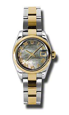 Rolex Pre Owned Datejust Steel and Yellow Gold Custom Dark Mother of Pearl Roman Dial on Oyster 26mm