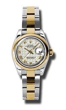 Rolex Pre Owned Datejust Steel and Yellow Gold Ivory Pyramid Roman Dial on Oyster 26mm