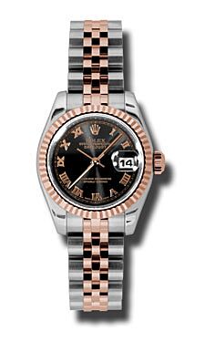 Rolex Pre Owned Datejust Steel and Rose Gold Black Roman Dial on Jubilee 26mm
