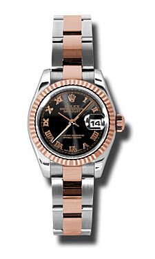 Rolex Pre Owned Datejust Steel and Rose Gold Black Roman Dial on Oyster 26mm