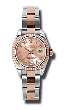 Rolex Pre Owned Datejust Steel and Rose Gold Pink Champagne Diamond Roman VI Dial on Oyster 26mm