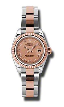 Rolex Pre Owned Datejust Steel and Rose Gold Pink Champagne Roman Dial on Oyster 26 mm