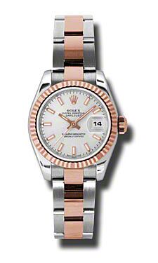 Rolex Pre Owned Datejust Steel and Rose Gold Silver Stick Dial on Oyster 26 mm