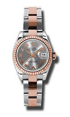 Rolex Pre Owned Datejust Steel and Rose Gold Grey Roman Dial on Oyster 26mm