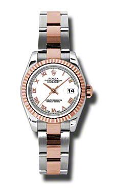 Rolex Pre Owned Datejust Steel and Rose Gold White Roman Dial on Oyster 26 mm