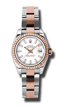 Rolex Pre Owned Datejust Steel and Rose Gold White Stick Dial on Oyster 26 mm