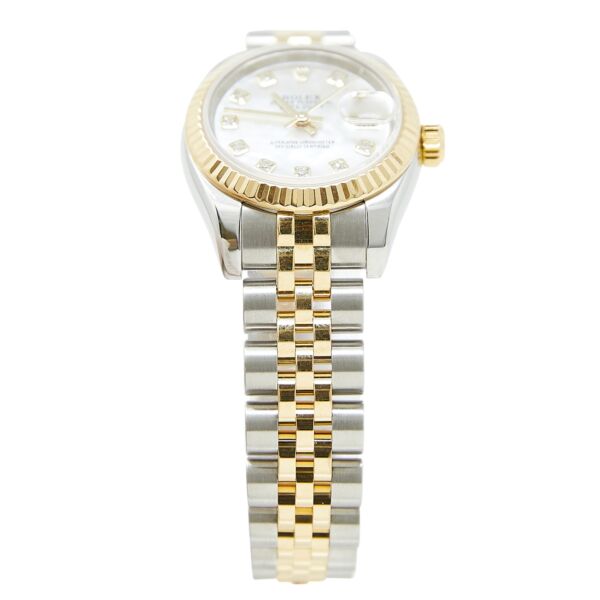 Rolex New Style Pre Owned Datejust Steel and Yellow Gold Factory Mother of Pearl Diamond Dial on Jubilee 26mm Box and Papers