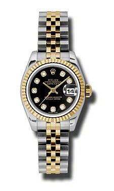 Rolex Pre Owned Datejust Steel and Yellow Gold Custom Black Diamond Dial on Jubilee 26mm