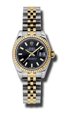 Rolex Pre Owned Datejust Steel and Yellow Gold Black Stick Dial on Jubilee 26mm