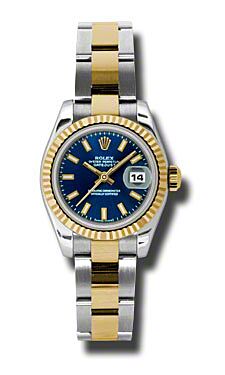 Rolex Pre Owned Datejust Steel and Yellow Gold Blue Stick Dial on Oyster 26mm