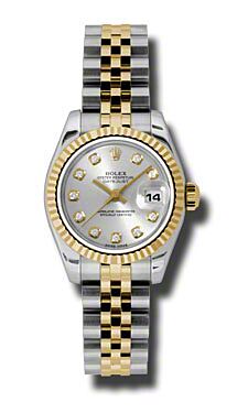 Rolex Pre Owned Datejust Steel and Yellow Gold Custom Silver Diamond Dial on Jubilee 26mm