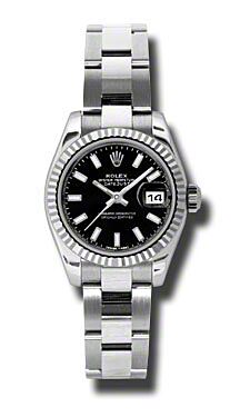 Rolex Pre Owned Datejust Steel and White Gold Black Stick Dial on Oyster 26mm